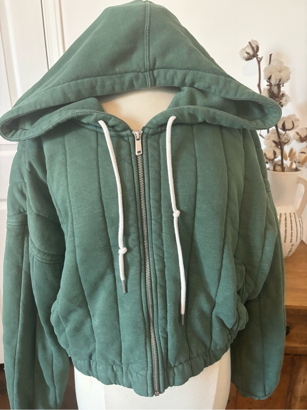 Urban Outfitters Green Quilted Teddy Jacket with Hood
